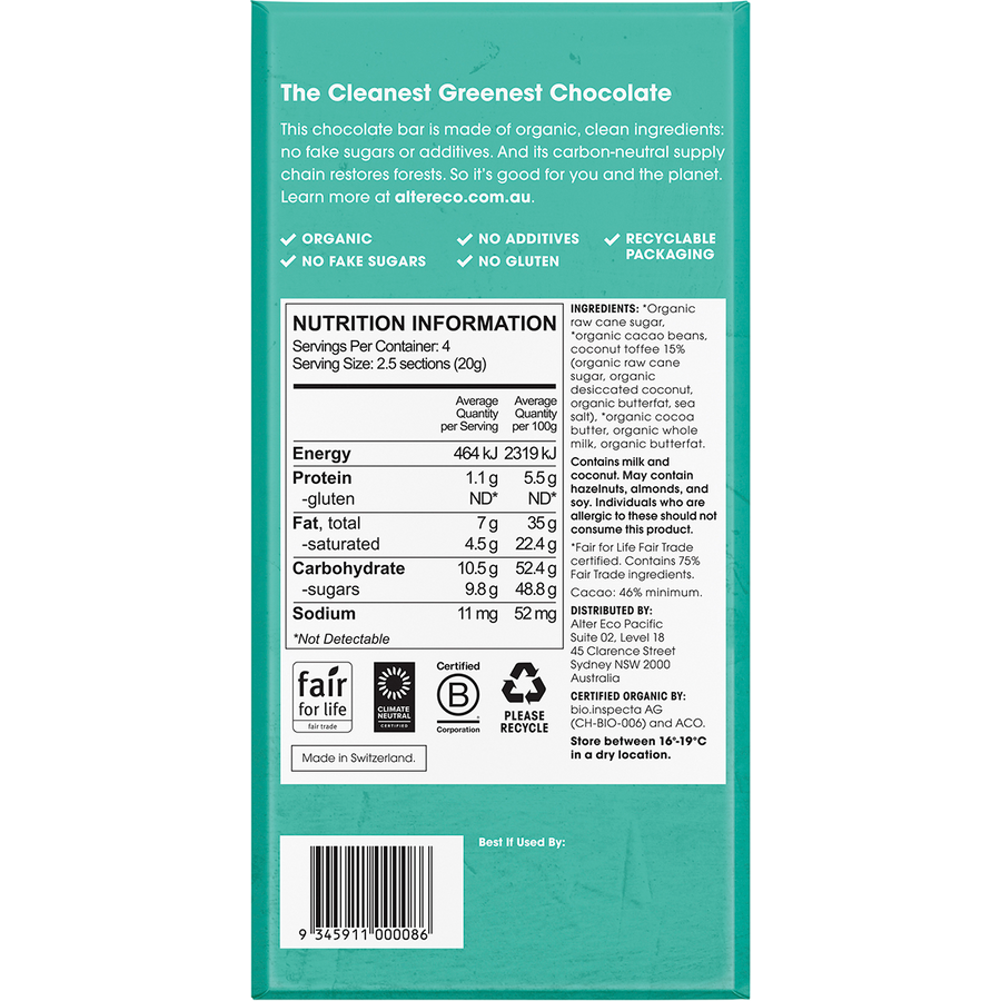 Chocolate Organic Dark Coconut Toffee