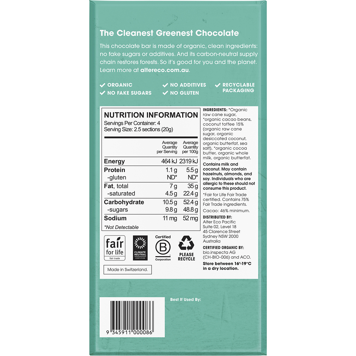 Chocolate Organic Dark Coconut Toffee