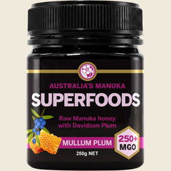 Australia's Manuka Superfoods Raw Manuka Honey with Davidson Plum jar, 250+ MGO, 250g