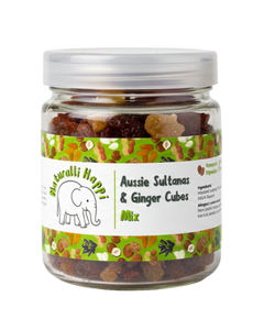 Naturalli Happi Sultanas with ginger cubes in a vibrant package