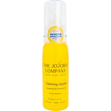 Bottle of Australian calming jojoba oil for face and body hydration and sensitive skin support