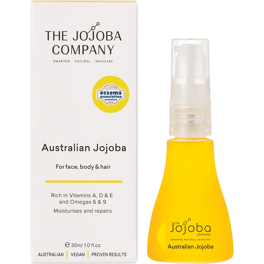 Bottle of Australian jojoba oil for face and body hydration