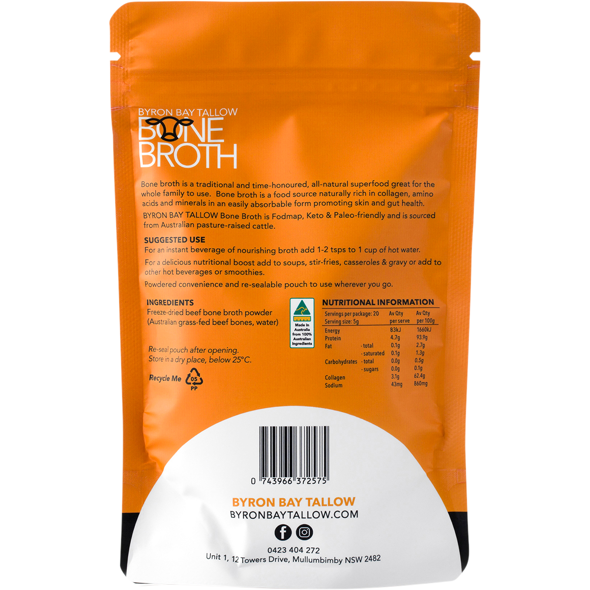 Grass Fed Beef Bone Broth Powder