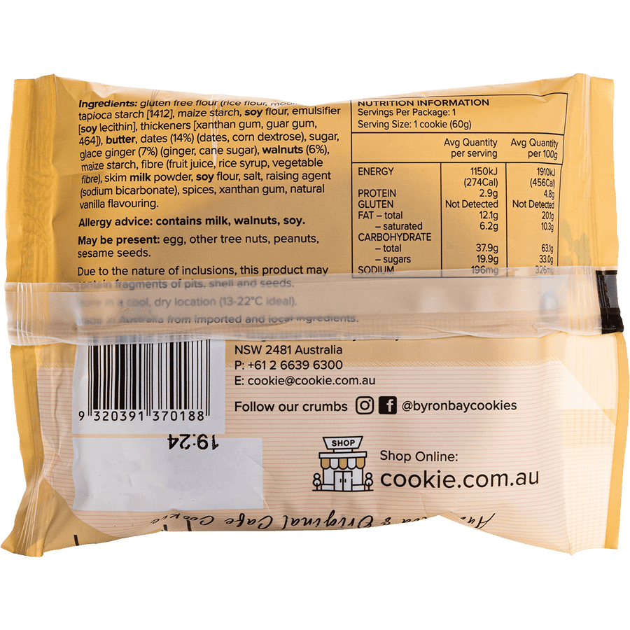 Byron Bay Cookies Gluten Free Cookies Sticky Date & Ginger