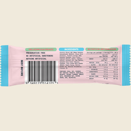 Blue Dinosaur Protein + Fibre Bar Strawberry Matcha 12x50g