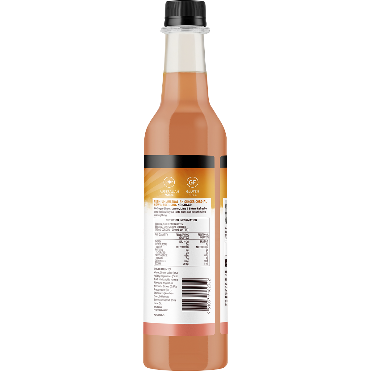 Ginger Lemon, Lime & Bitter Refresher Cordial No Sugar