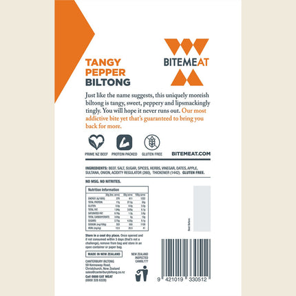 BiteMeat Grass Fed Biltong Tangy Pepper 10x50g