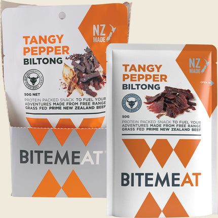 BiteMeat Grass Fed Biltong Tangy Pepper 10x50g