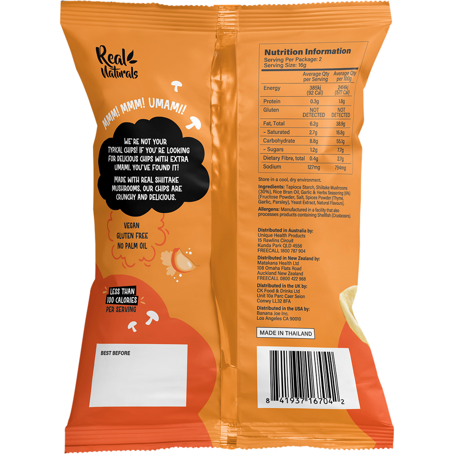 Real Naturals Shiitake Mushroom Chips Garlic & Herb