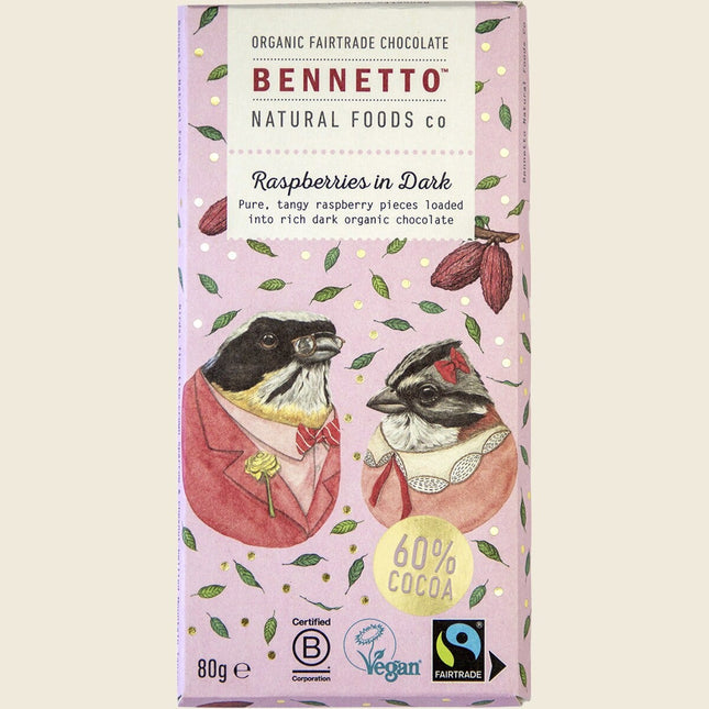 Bennetto Organic Dark Chocolate Raspberries In Dark 12x80g