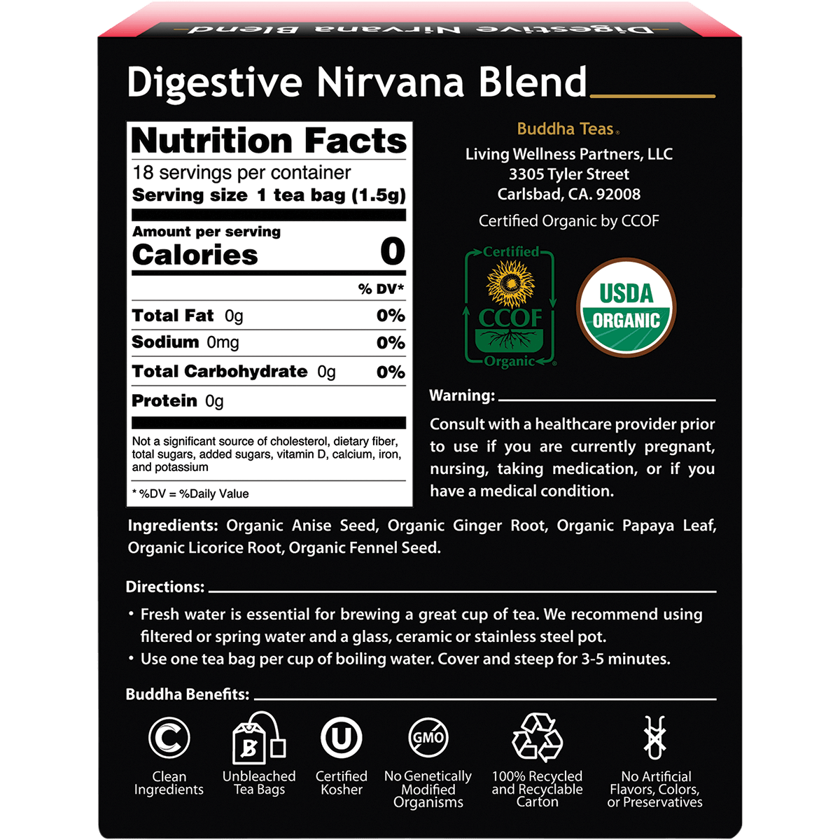 Organic Herbal Tea Bags Digestive Nirvana Blend