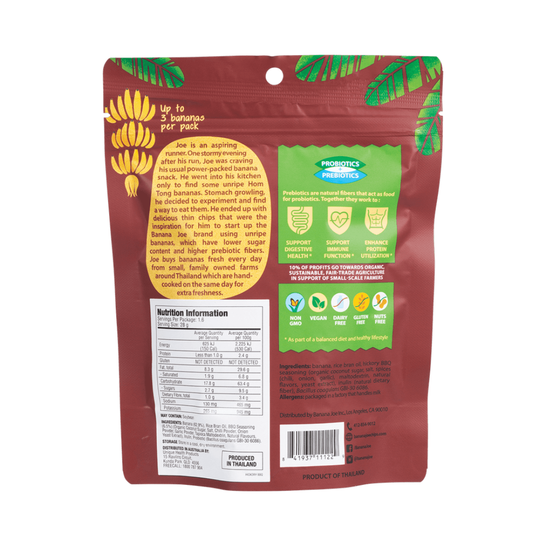 Crunchy Hickory BBQ banana chips arranged on a plate with seasoning sprinkles.