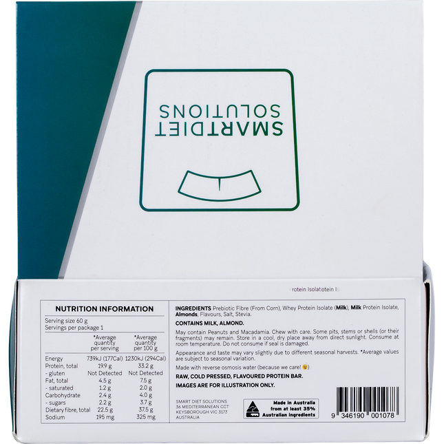 Back of a SmartDiet Solutions packaging with nutrition information and ingredients listed.