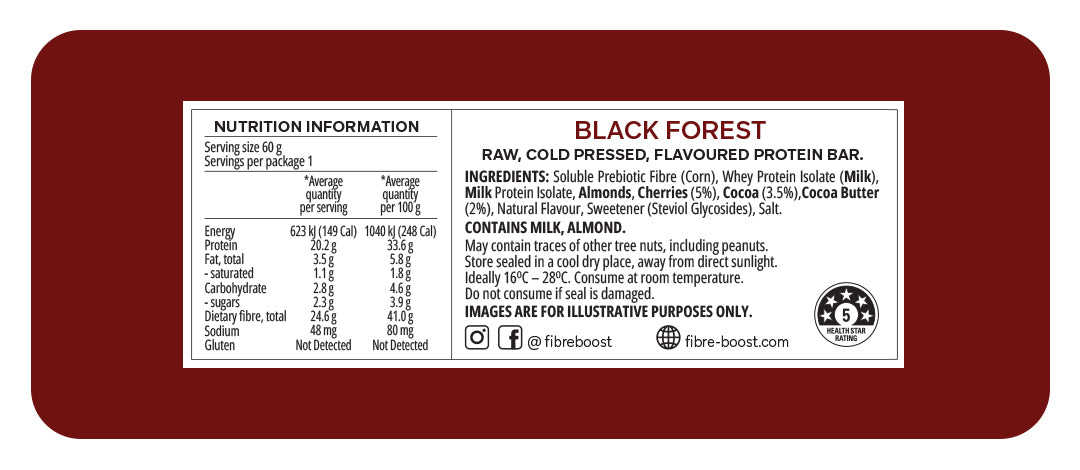 Fibre Boost Cold Pressed Black Forest flavoured Protein Bar