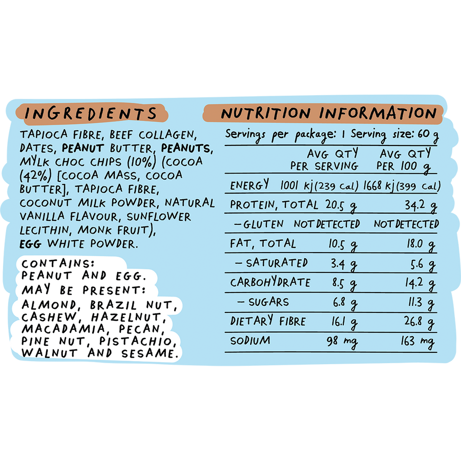 Nutrition label with ingredients and detailed nutritional information on a white background