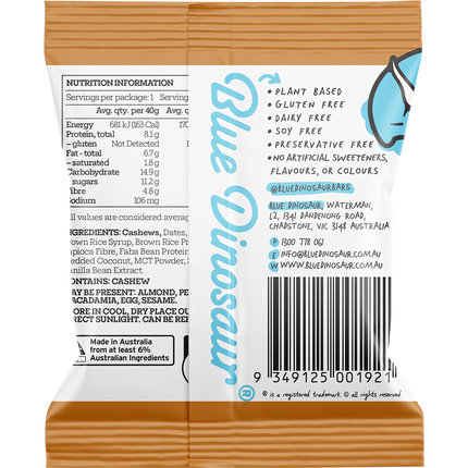 Back of a snack package with Blue Diamond branding, nutrition information, and ingredient list.