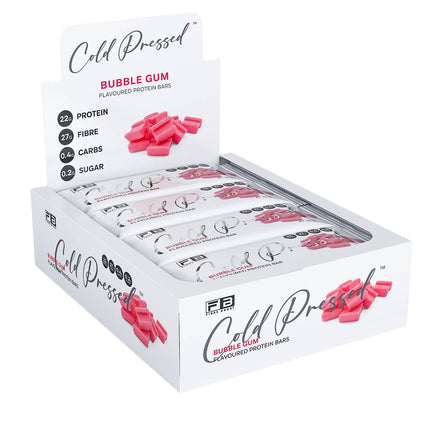 Box of Cold Pressed bubble gum with visible branding on a white background