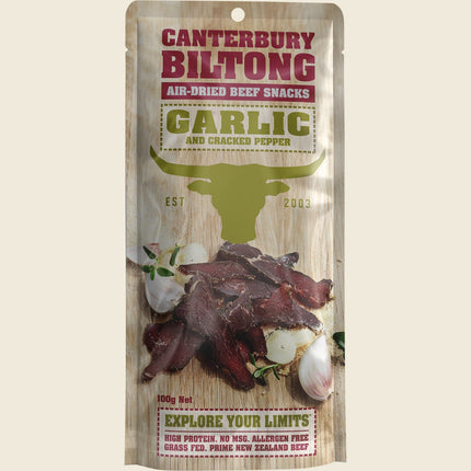 Canterbury Biltong Grass Fed Garlic & Cracked Pepper 10x100g