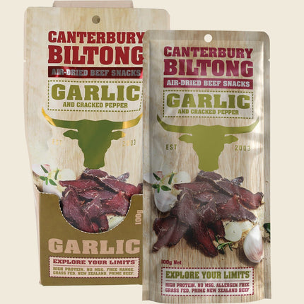 Canterbury Biltong Grass Fed Garlic & Cracked Pepper 10x100g