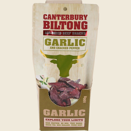 Canterbury Biltong Grass Fed Garlic & Cracked Pepper 10x100g