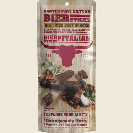 Canterbury Biltong Grass Fed Biersticks (Meat Stick 4pk) Italian 10x100g