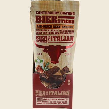 Canterbury Biltong Grass Fed Biersticks (Meat Stick 4pk) Italian 10x100g