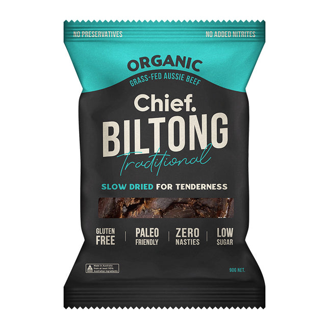Chief Nutrition Grass Fed Biltong - Traditional Beef 90g (Pack of 6)