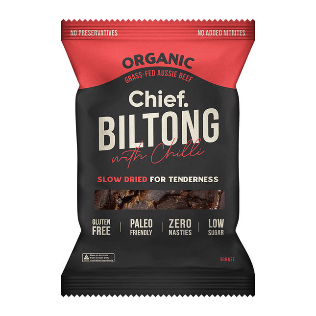 Chief Nutrition Grass Fed Biltong - Beef & Chilli 90g (Pack of 6)
