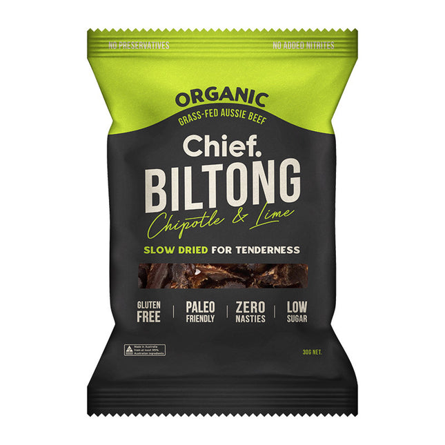 Chief Nutrition Chief Grass Fed Biltong - Chipotle & Lime 30g (Pack of 12)