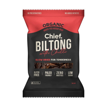 Chief Nutrition Grass Fed Biltong - Beef & Chilli 30g (Pack of 12)
