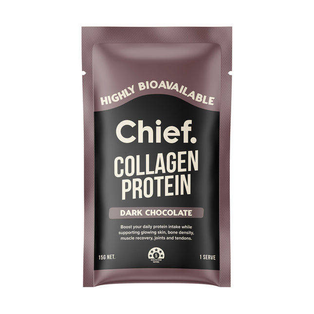 Chief Nutrition Grass-Fed Collagen Protein sachet, Dark Chocolate, highly bioavailable, 15g single serve