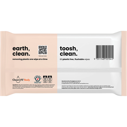 Toosh Clean Flushable Plastic Free Wipes