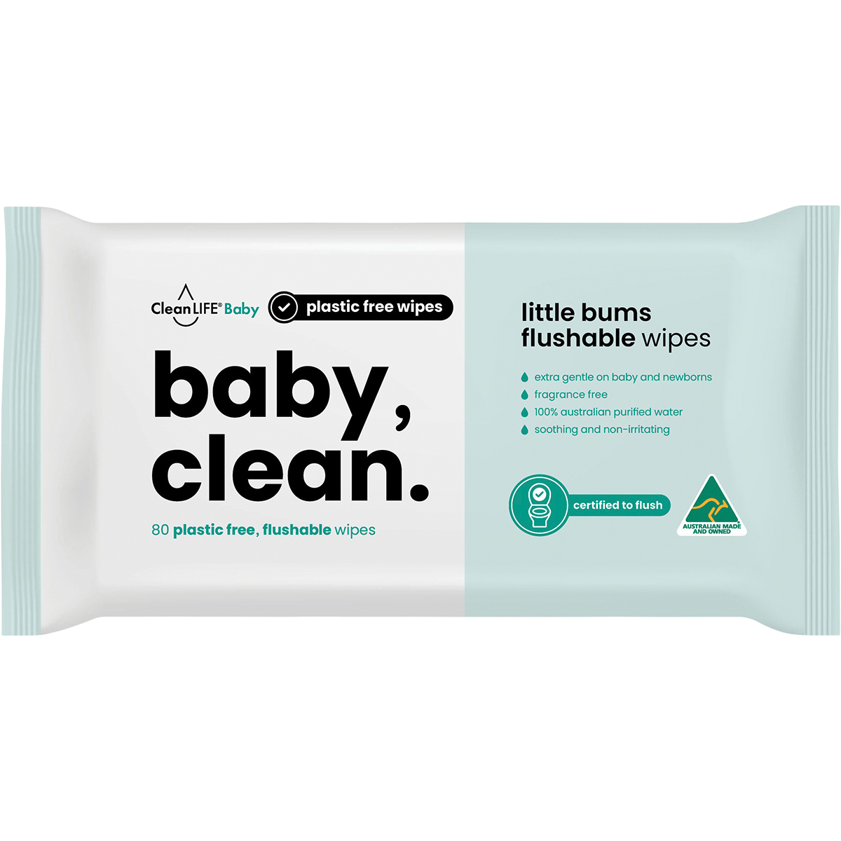 Baby Clean Flushable Plastic Free Wipes