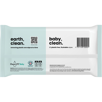 Baby Clean Flushable Plastic Free Wipes