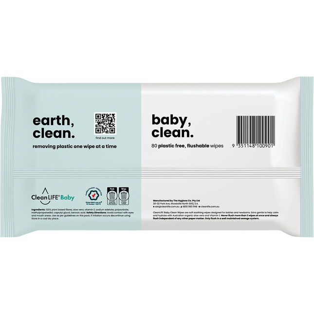 Baby Clean Flushable Plastic Free Wipes