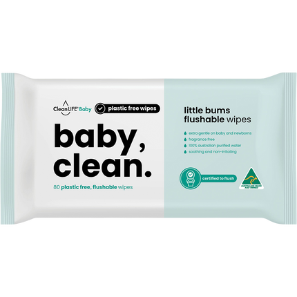Baby Clean Flushable Plastic Free Wipes