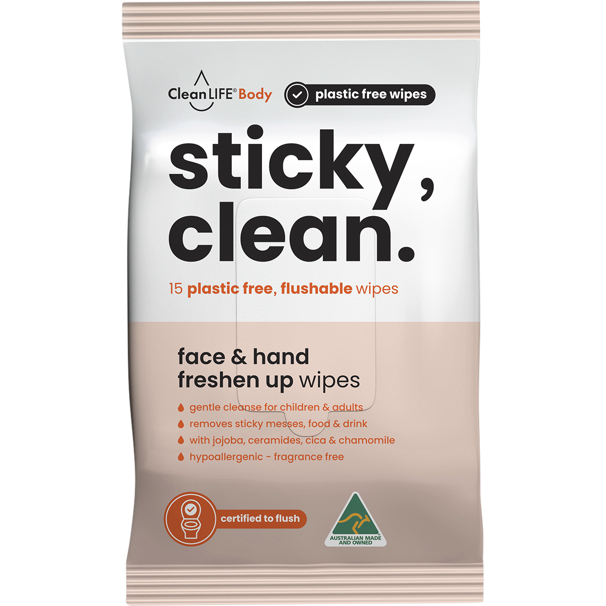 Sticky Clean Flushable Plastic Free Wipes