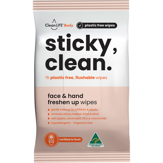 Sticky Clean Flushable Plastic Free Wipes