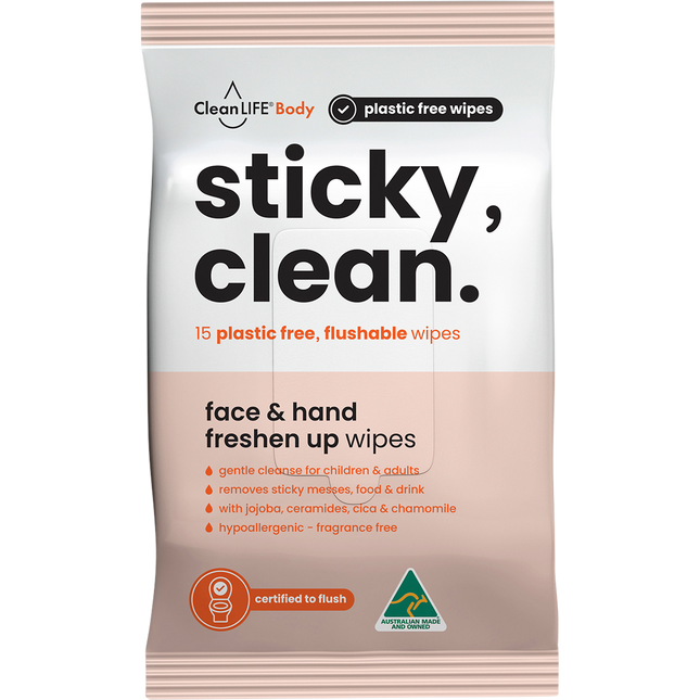 Sticky Clean Flushable Plastic Free Wipes
