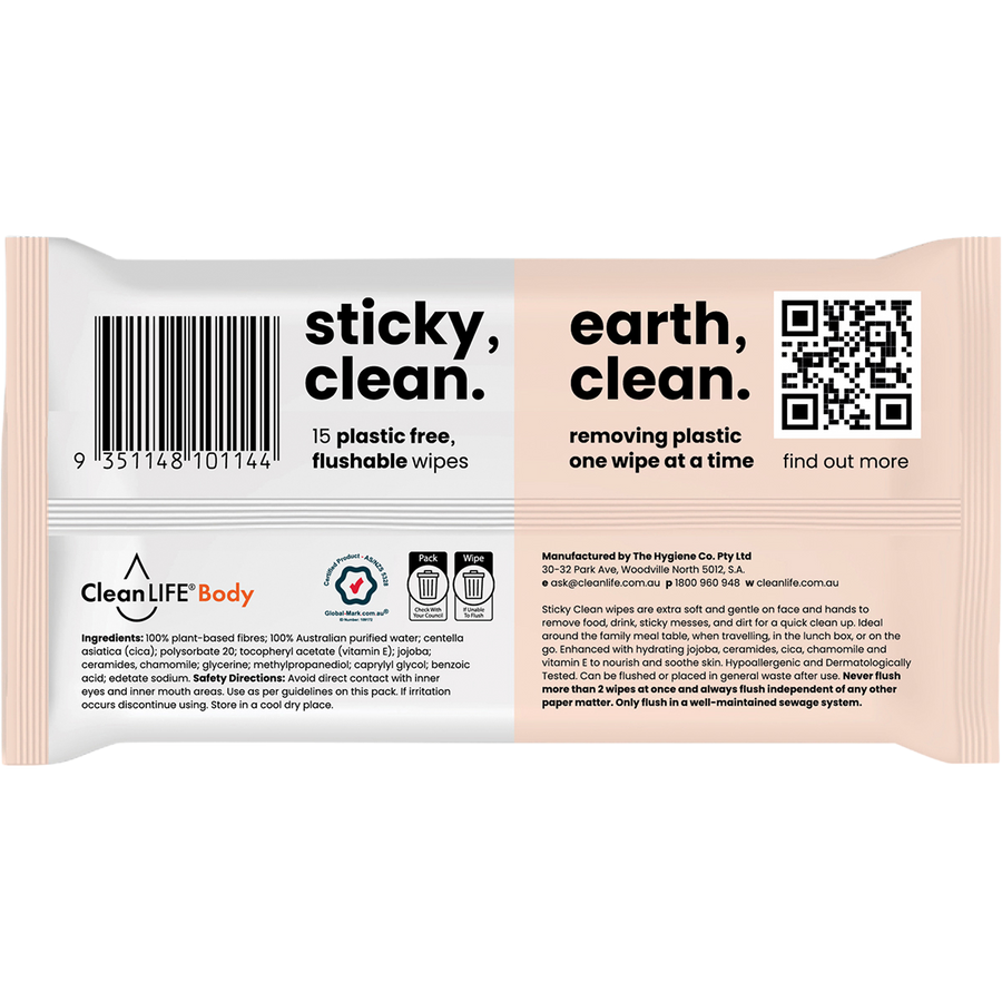 Sticky Clean Flushable Plastic Free Wipes