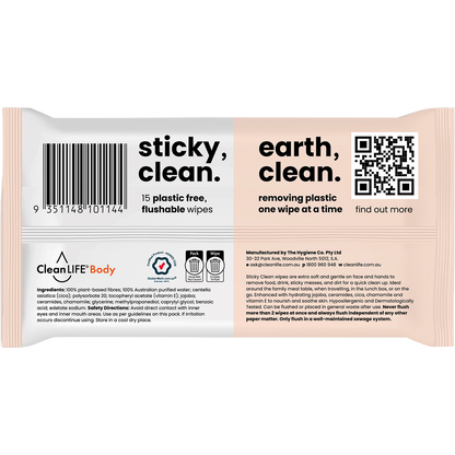 Sticky Clean Flushable Plastic Free Wipes