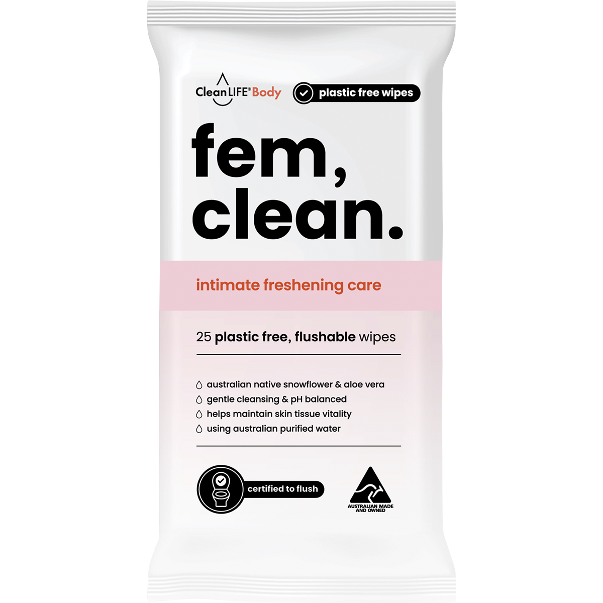 Fem Clean Intimate Flushable Plastic Free Wipes