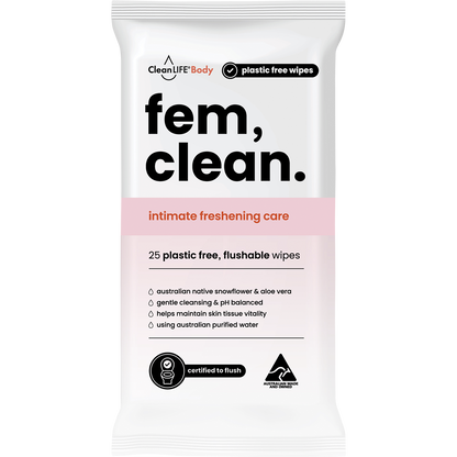 Fem Clean Intimate Flushable Plastic Free Wipes