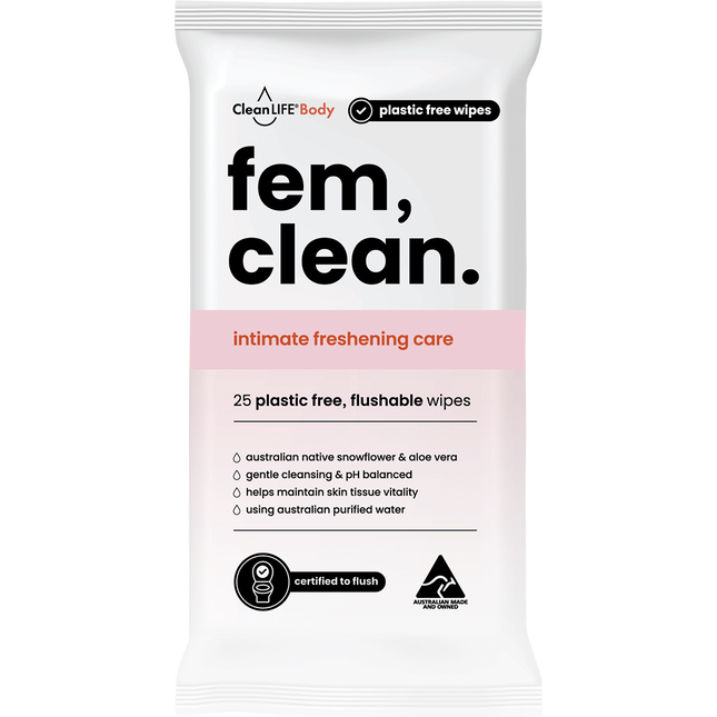 Fem Clean Intimate Flushable Plastic Free Wipes