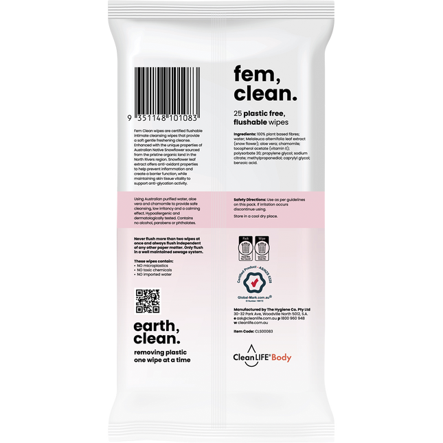 Fem Clean Intimate Flushable Plastic Free Wipes