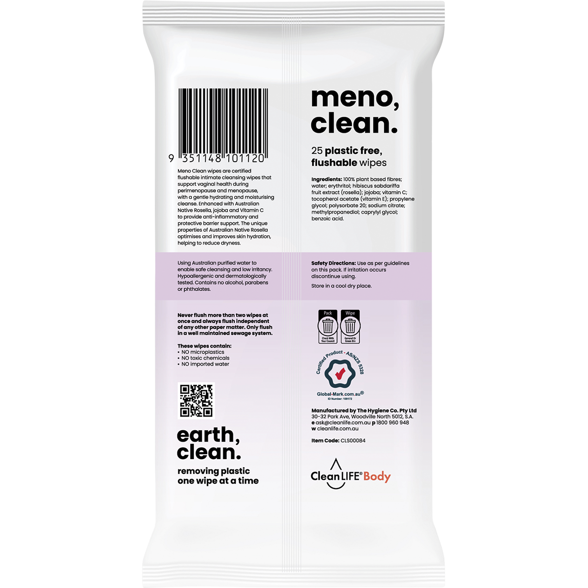 Meno Clean Wipes Flushable Plastic Free Wipes