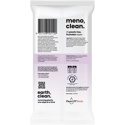 Meno Clean Wipes Flushable Plastic Free Wipes