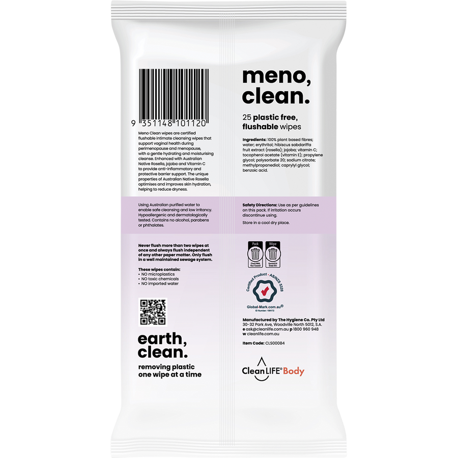 Meno Clean Wipes Flushable Plastic Free Wipes