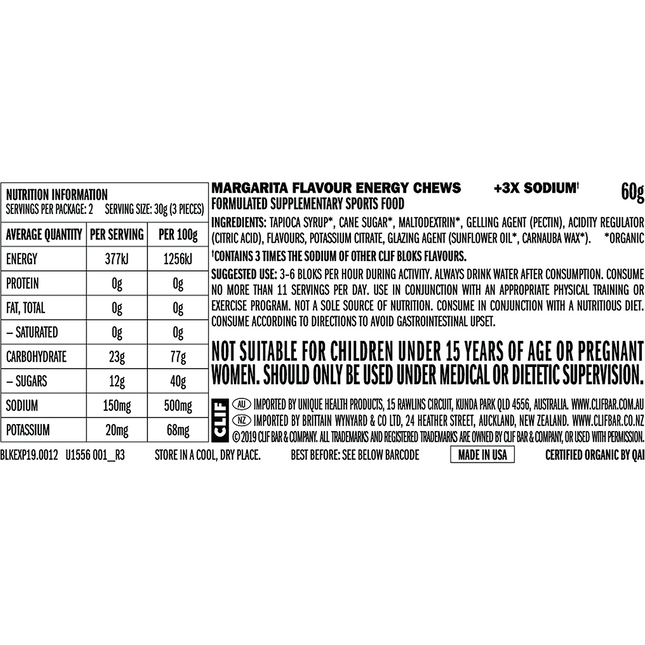 CLIF Bloks Energy Chews Margarita 150mg Sodium
