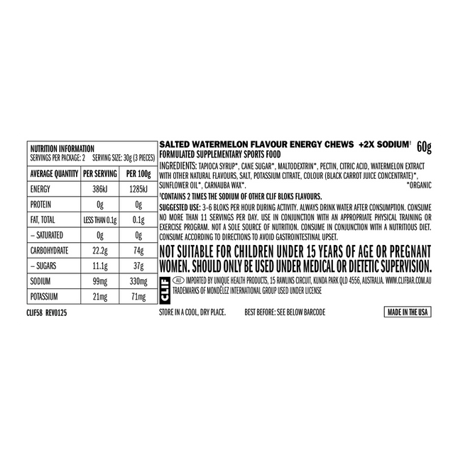 CLIF Bloks Energy Chews Salted Watermelon 100mg Sodium